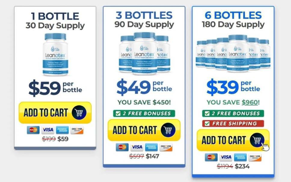 Discounted supplement pricing table showing single, three, and six-bottle package offers